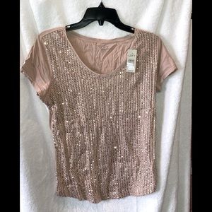 NWT Tan sequined scoop neck top Loft
